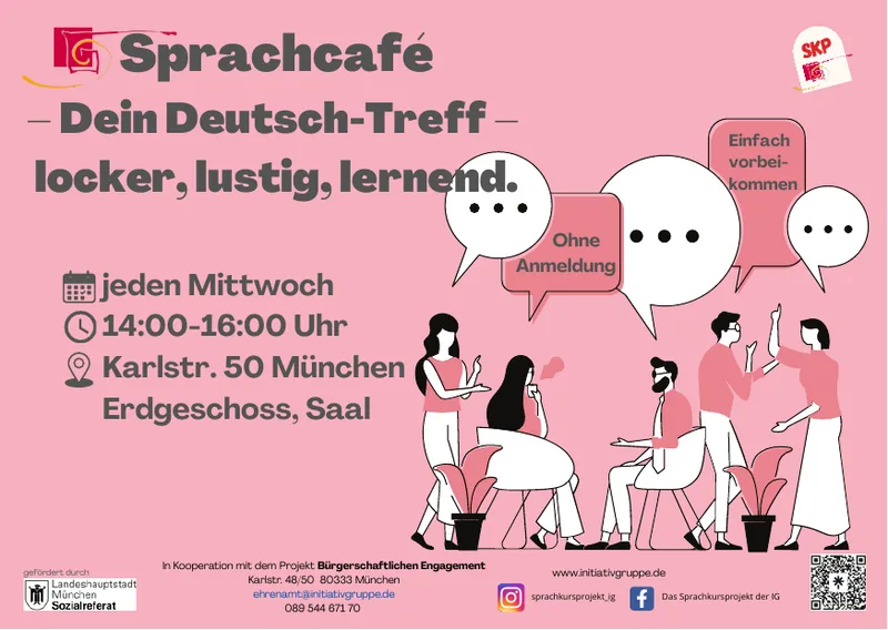 Flyer-Vorschau: Sprachcafé — Dein Deutsch-Treff: locker, lustig, lernend